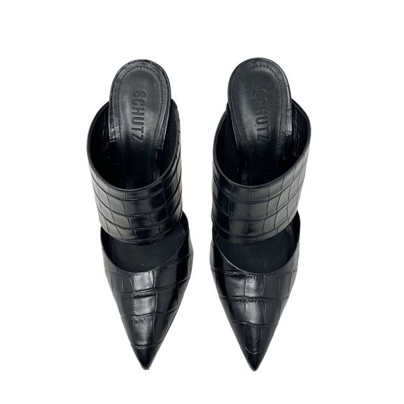 SCHUTZ Shoes - Schutz Quereda Crocodile-Embossed Leather Pump Heels Black Size 8.5 B